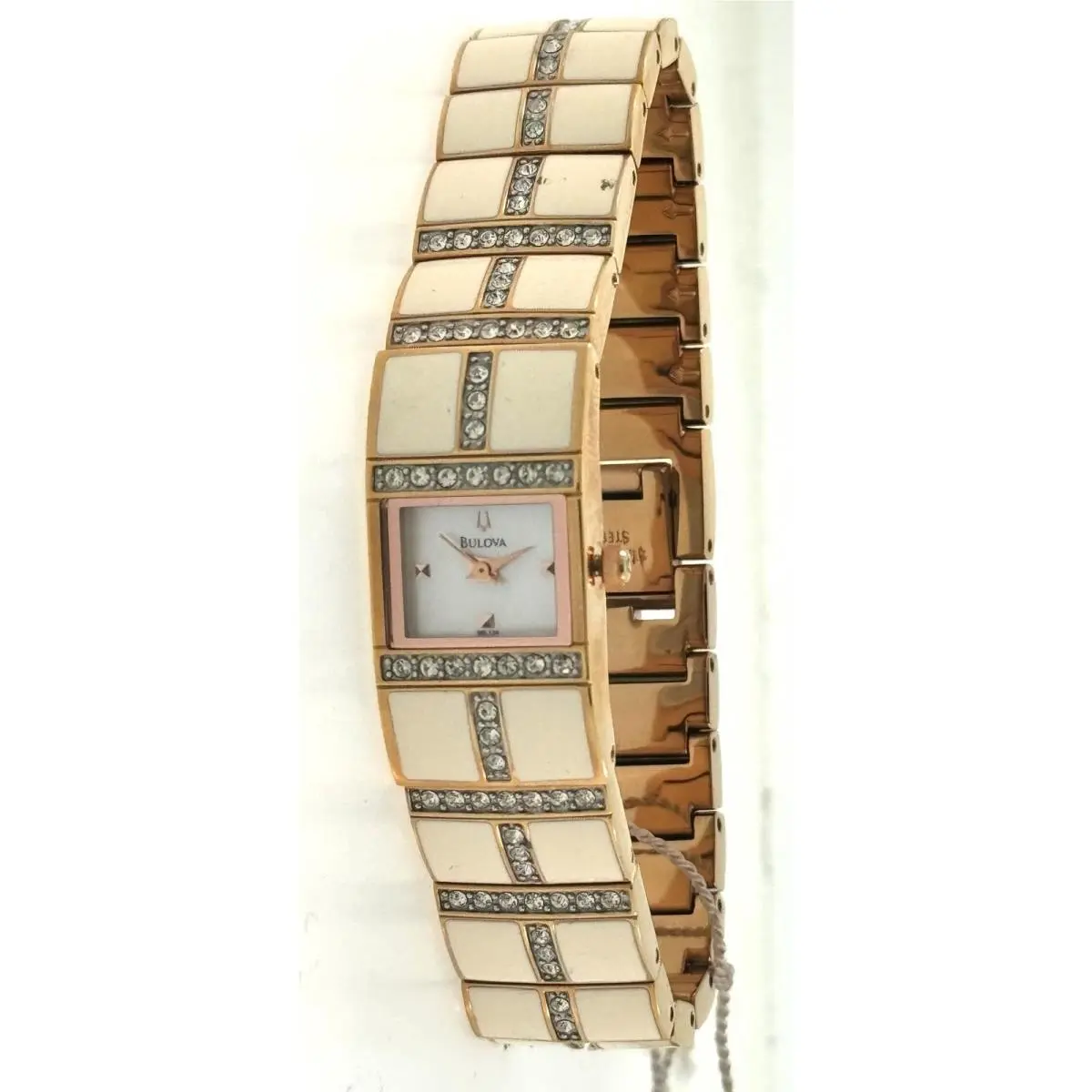 Bulova 98L134 Women`s Rectangular Ceramic Mother of Pearl Crystals Fashion Watch