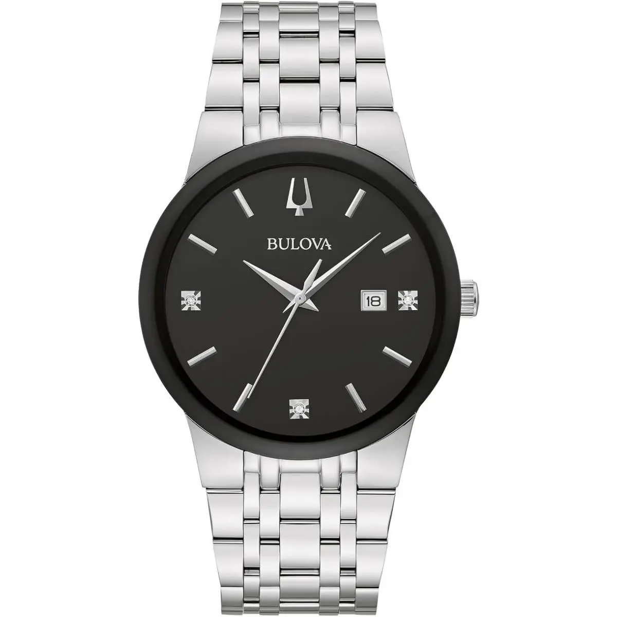 Bulova Men`s Dress Classic Quartz Stainless Steel Watch - 96D154 - Dial: Black, Band: Silver, Bezel: Black