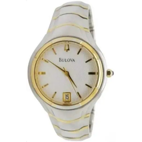 Bulova Men`s Watch Stainless Steel Round Two Tone White Dial Date Analog 98G99