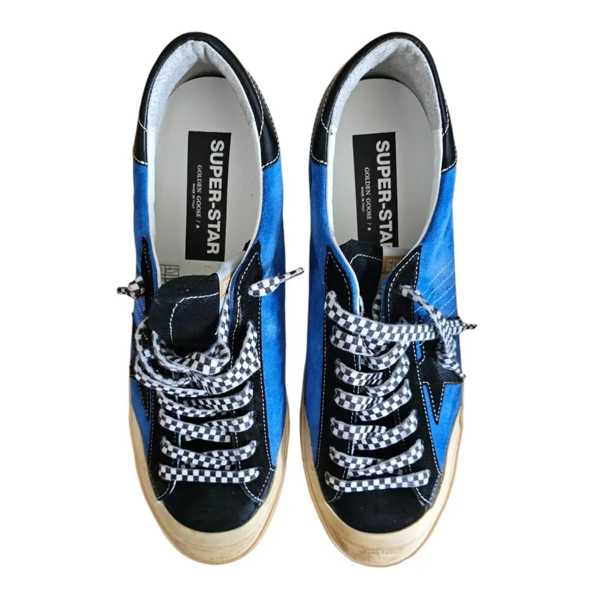 Golden Goose Super Star Sneakers Mens US 13 IT 46 UK 12 Blue Suede Black Star Ne
