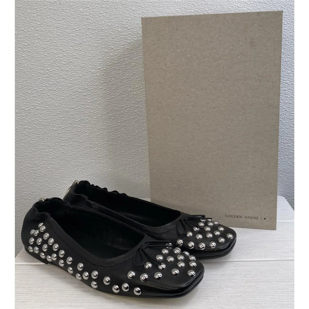 Golden Goose Amy Stud Ballerina Flats Women`s Size US9 EU39 Black Leather Zip Up