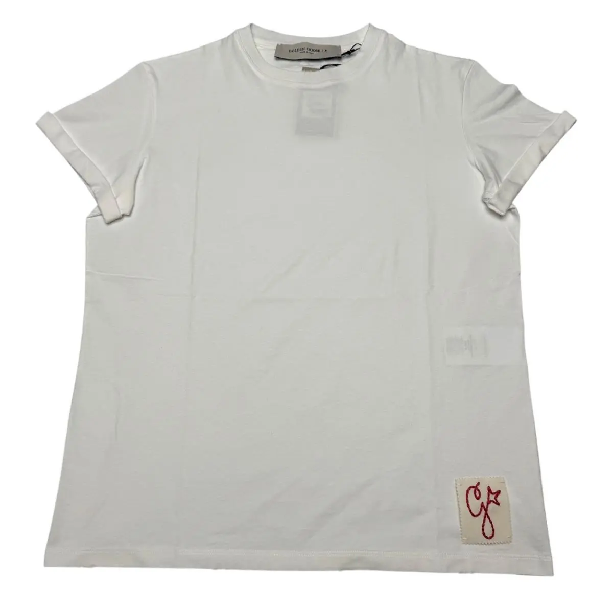 Golden Goose Distressed Regular Fit T Shirt Vintage White Women`s Medium