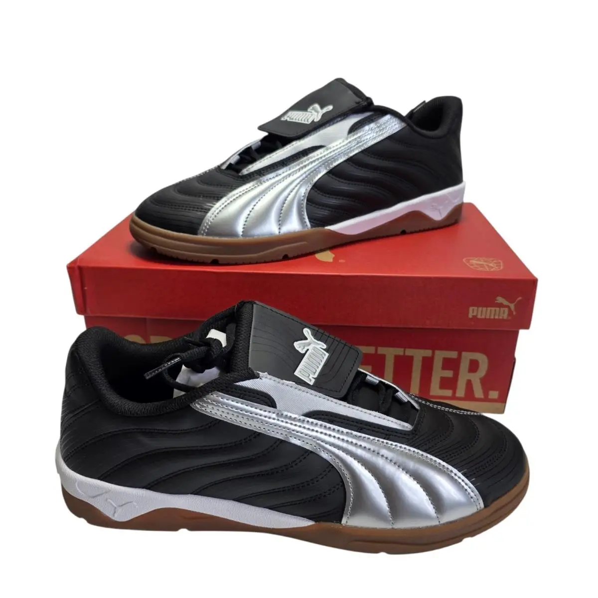 Puma Tifosi Calcio Black Silver Lace Up Sneakers Men`s 10.5