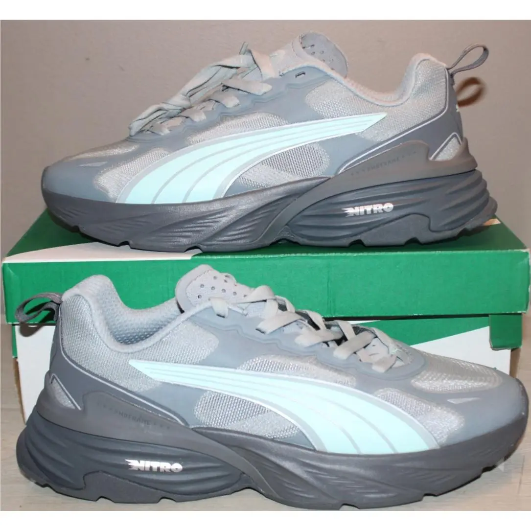 Puma Men`s Fade Nitro V2 Gray/mint Runing Sneakers Size 8.5