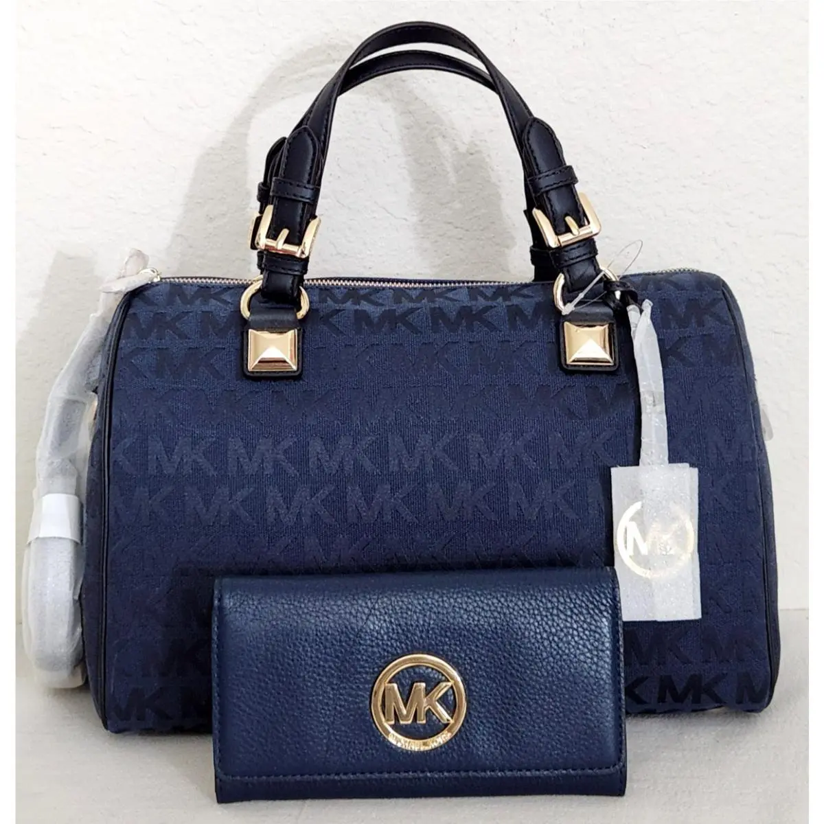 Grayson Navy Blue Logo Large Satchel Bag /or Fulton Wallet Bag and Wallet Set by Michael Kors