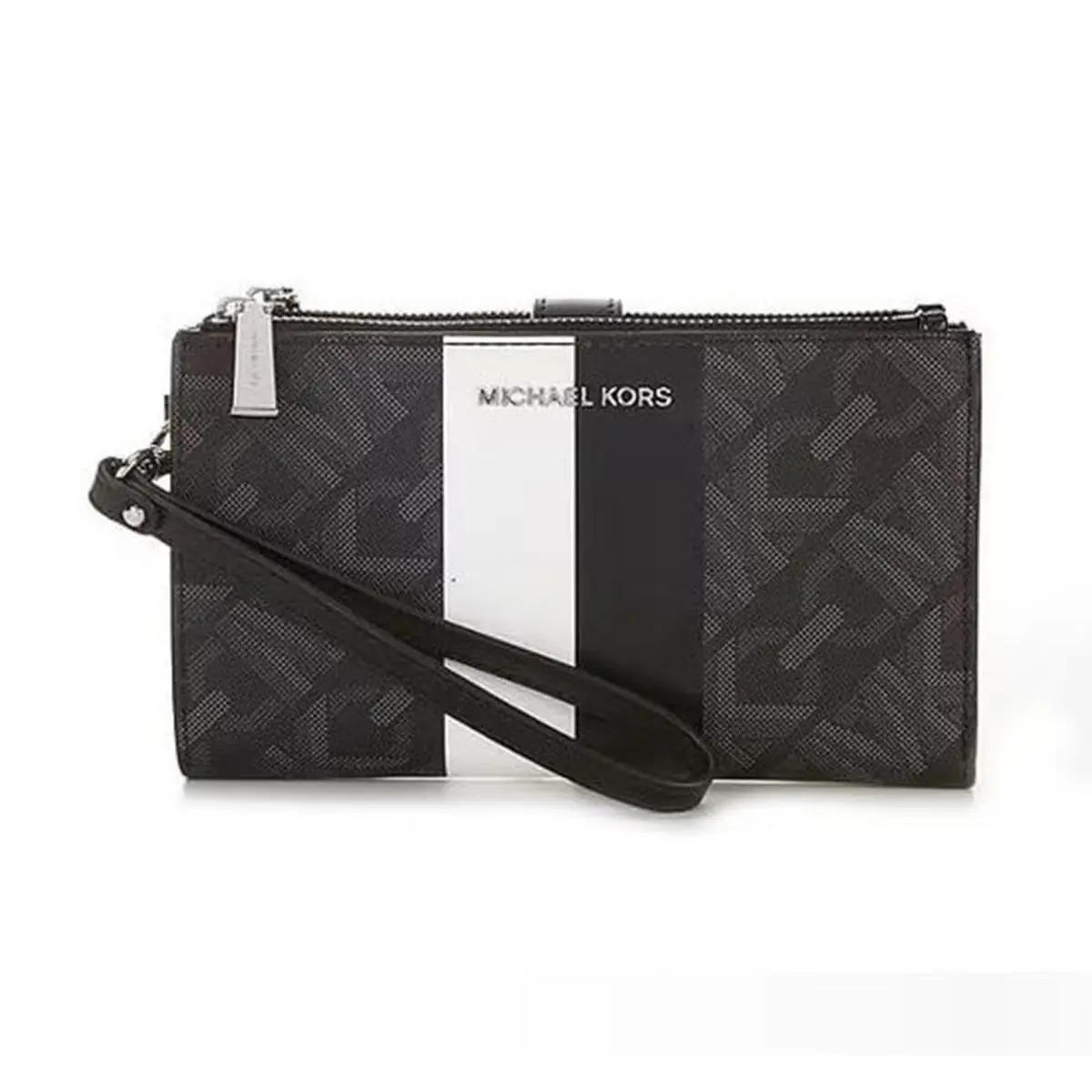 Jet Set Travel Double Zip Wristlet Black/Optic White by Michael Kors