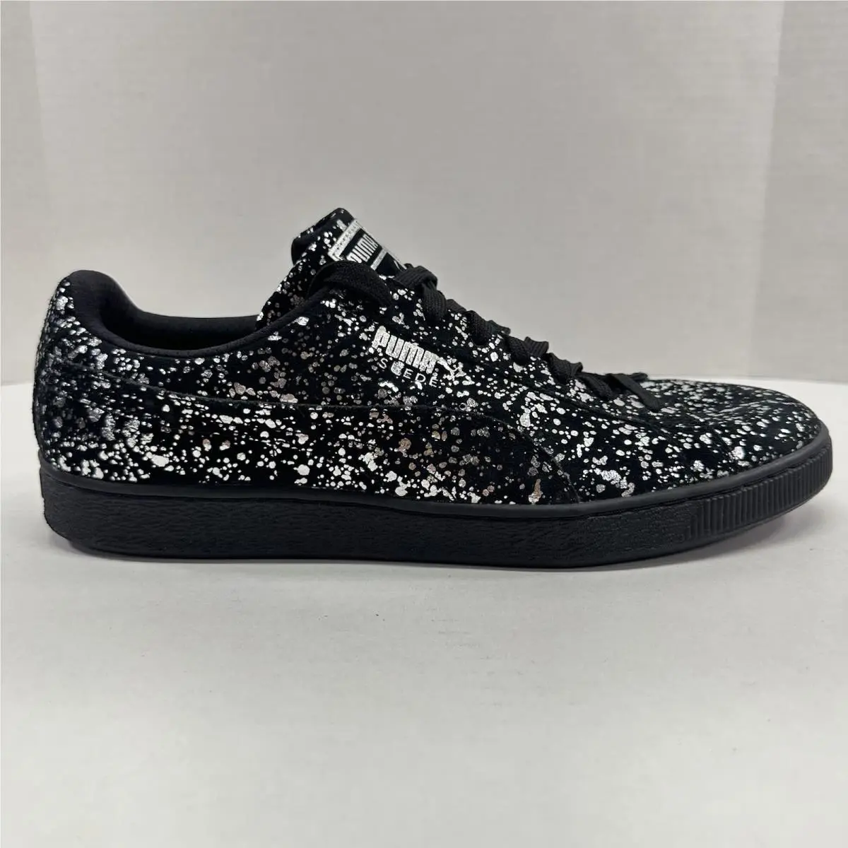 Suede Splatter Metallic Black Silver Men`s Size 13 Sneakers 361829-02 Shoes by Puma