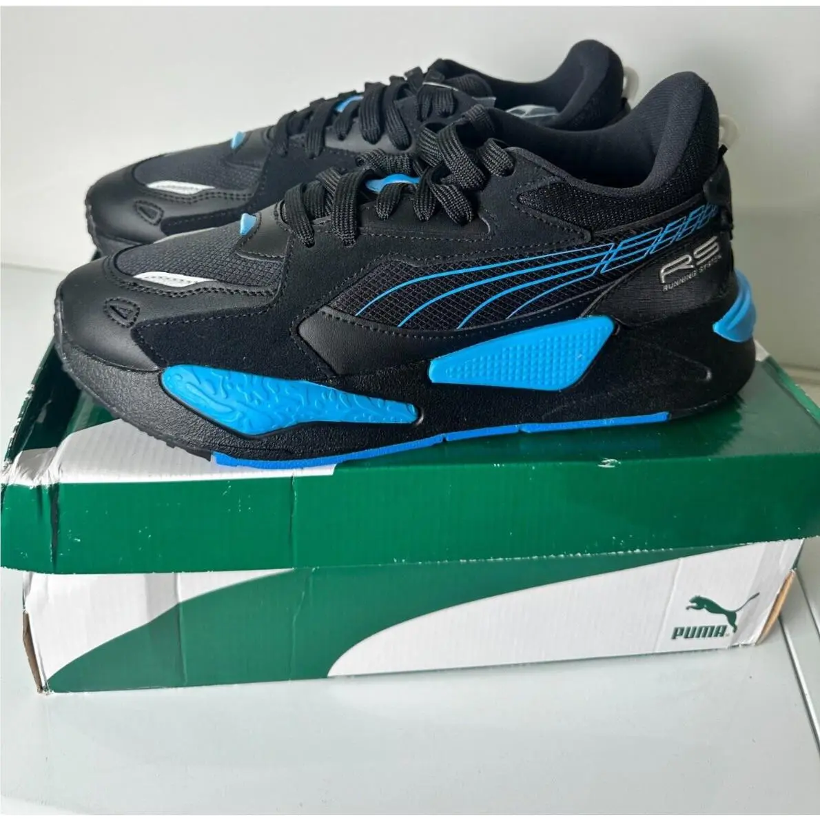 Men`s 8.5 Cloud9 x Rs-z Black Bleu Azur Casual Sneaker Shoes 307185 01 by Puma