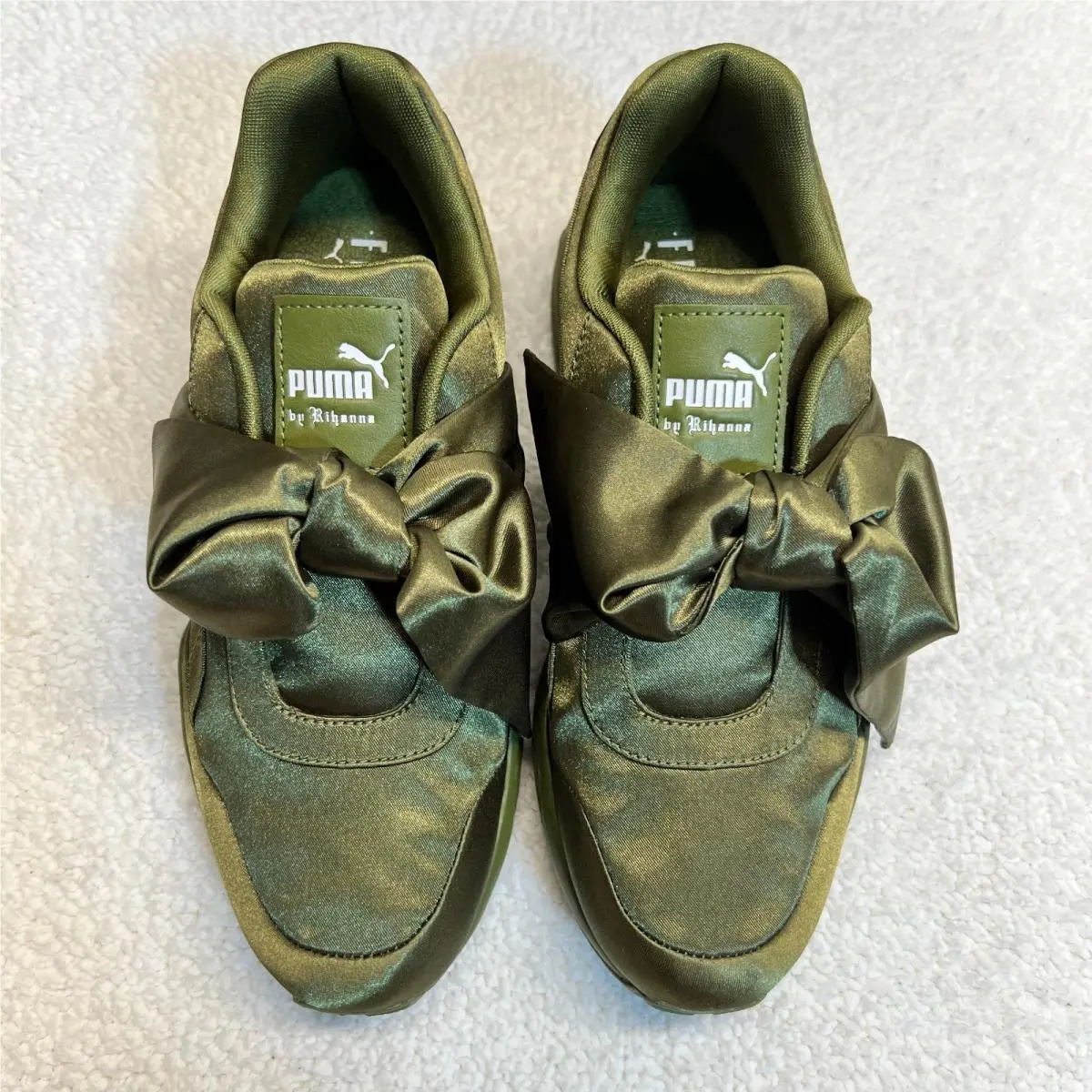 Womens Sneakers Fenty Rihanna Bow Shoes Olive Satin Size 7.5 by Puma