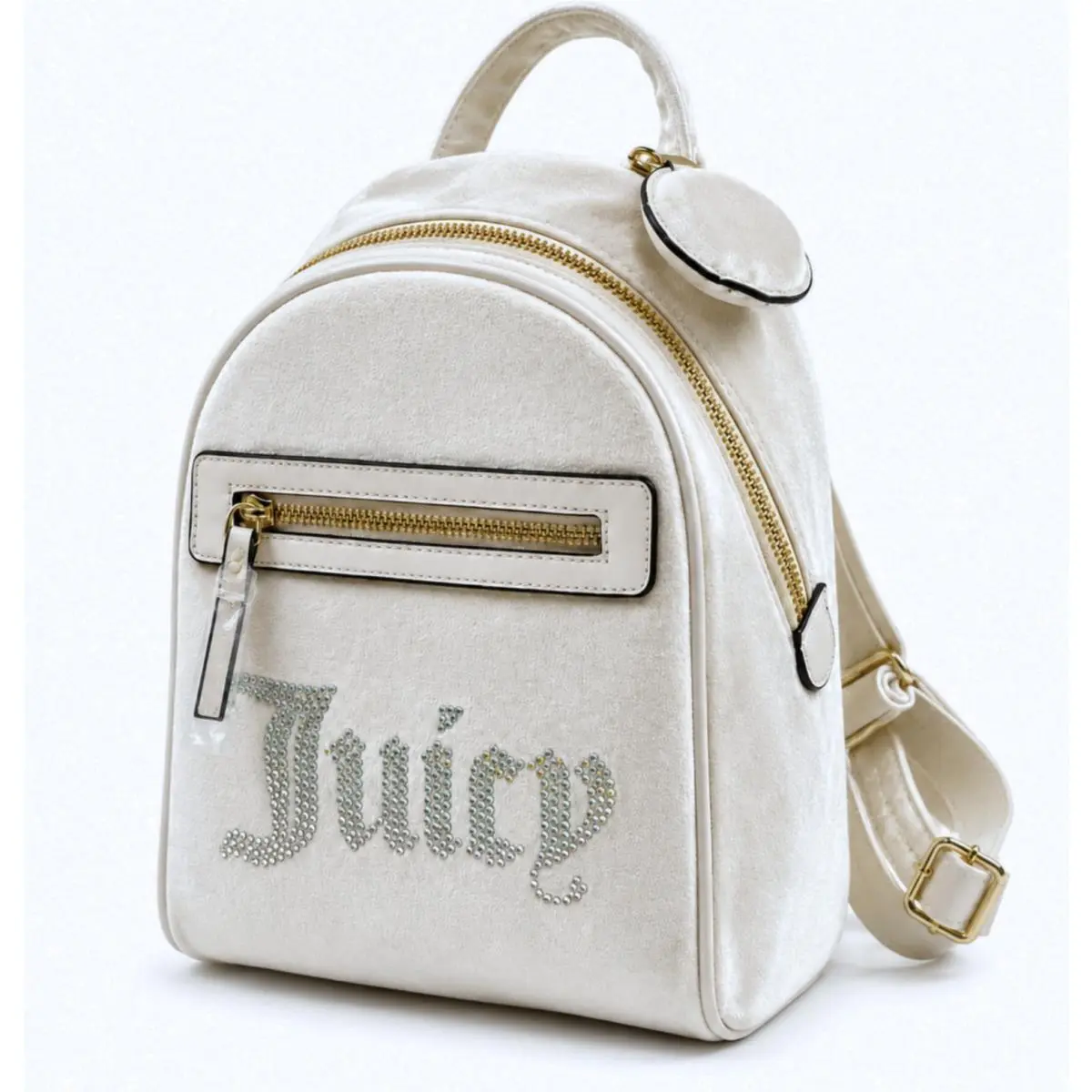 Women`s Juicy Couture Mini Backpack Ivory Velvet Rhinestone Logo