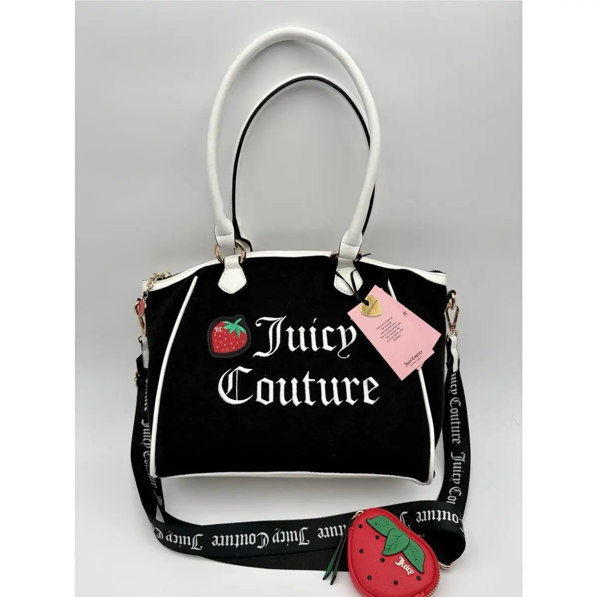 Juicy Couture Sweet N Juicy FR Tote Black Satchel Purse Crossbody Bag Liquorice