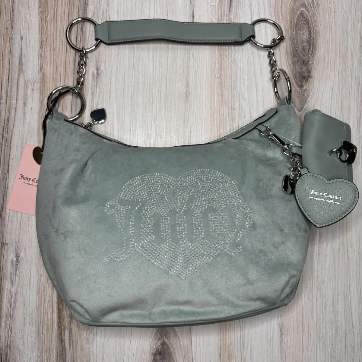 Juicy Couture Queen Hobo Shoulder Bag Womens Sage Green Velour Exclusive