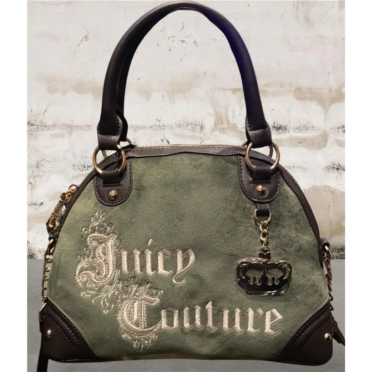 Juicy Couture Super Green Renaissance Crossbody Satchel Bag Brown Trim