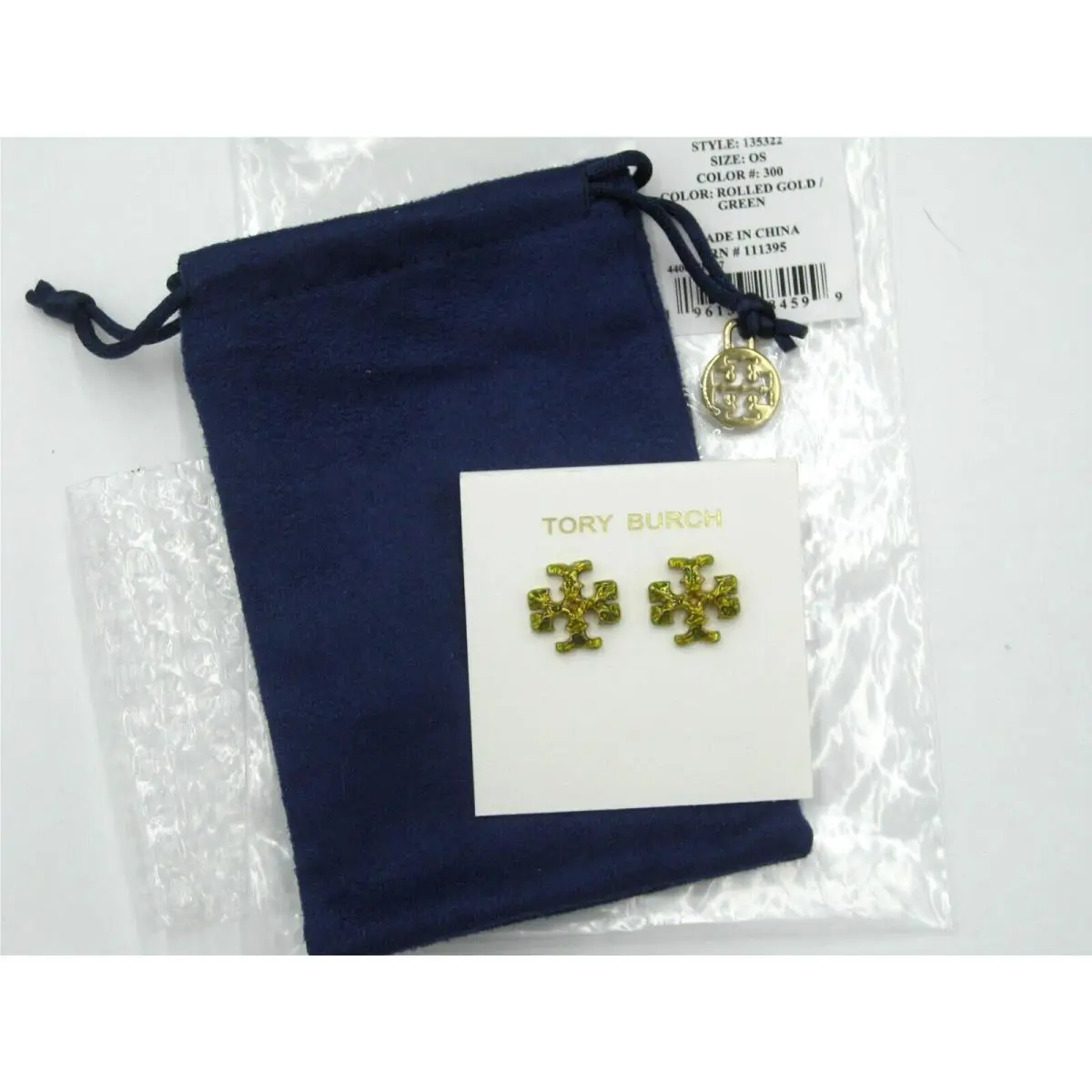 Roxanne Painted Stud Earrings Rolled Gold / Green by Tory Burch