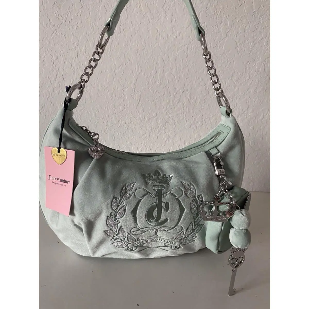 Sparkle Royal Hobo Bag In Frosty Green with Coin Purse and Charms by Juicy Couture