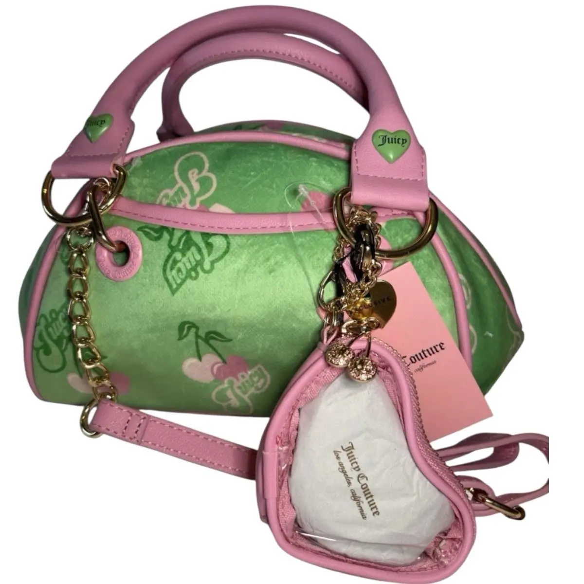 Juicy Couture Retro Cherry Satchel Bowler Bag Y2K 2000s Velour Trending Viral