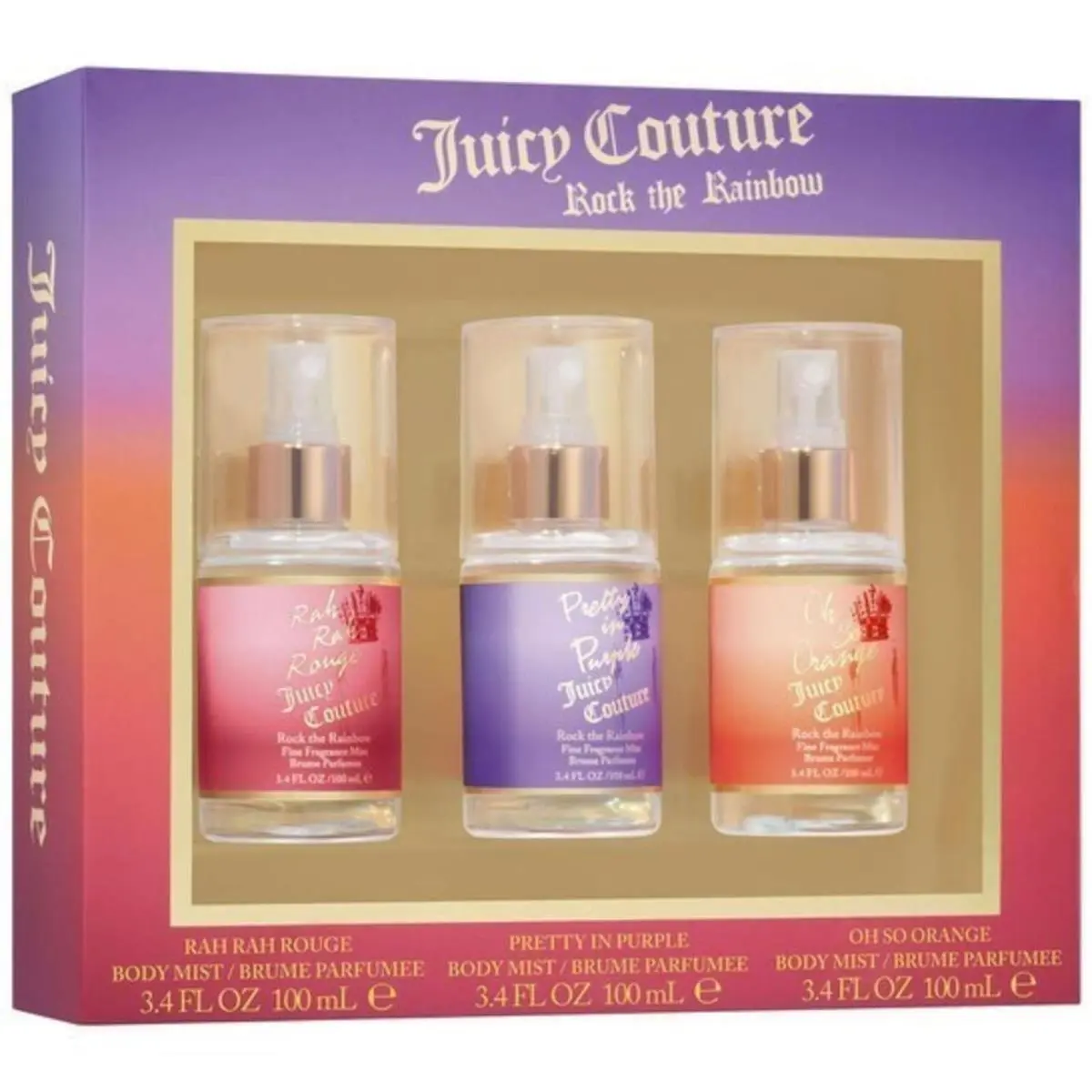 Juicy Couture Rock The Rainbow 3 Piece Body Mist Perfume Gift Set For Her