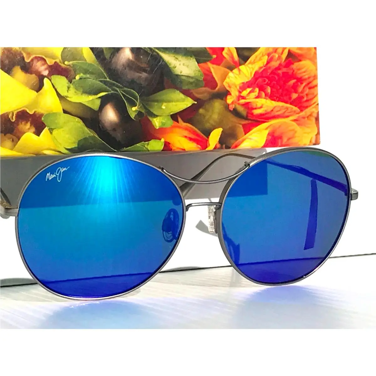 Maui Jim Opihi Silver Round Polarized Hawaii Blue Lens Sunglass B547N-11B