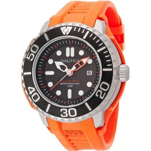 Solar Powered 45mm Black Dial Orange Rubber A26538G by Nautica