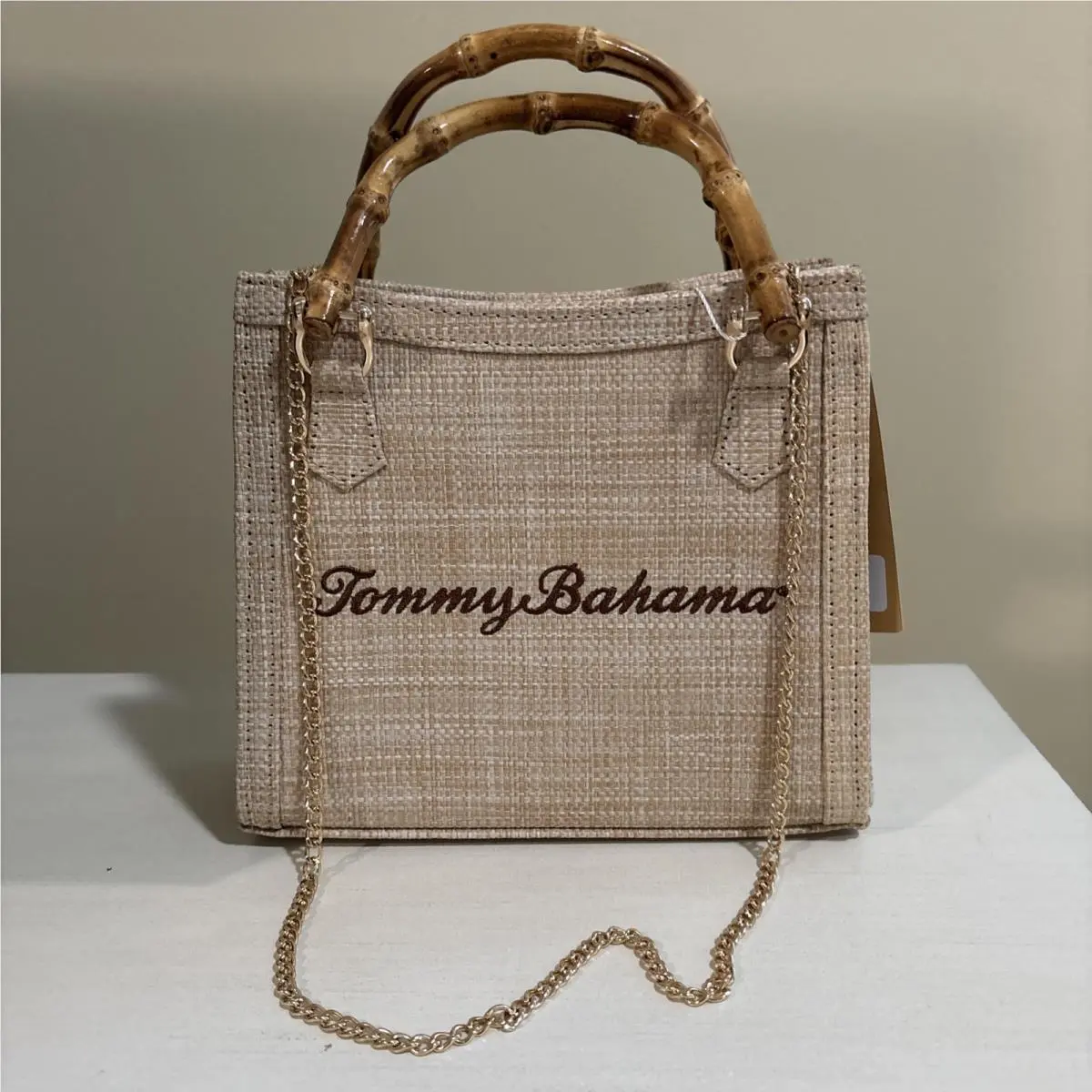 Natural Beige Tote with Bamboo Handles by Tommy Bahama