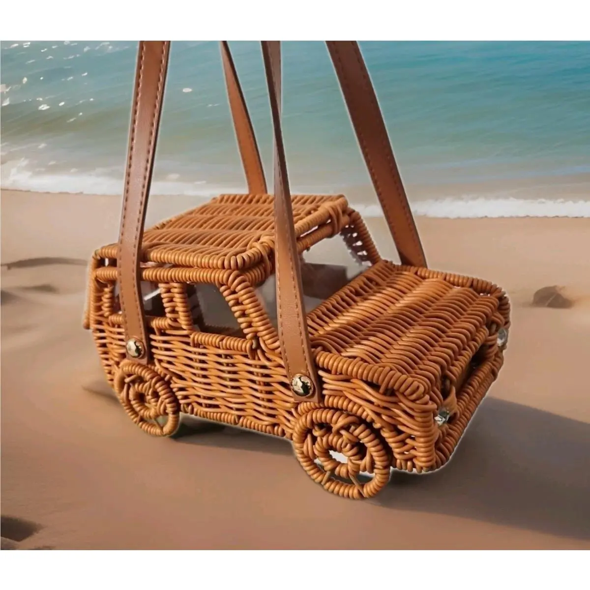 Wicker Rattan Suv Novelty Handbag Cognac Brown Off-road Purse Rare by Tommy Bahama