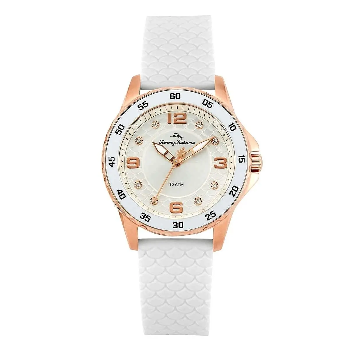 Rose Gold White Silicone Swarovski Crystal Women`s Watch by Tommy Bahama