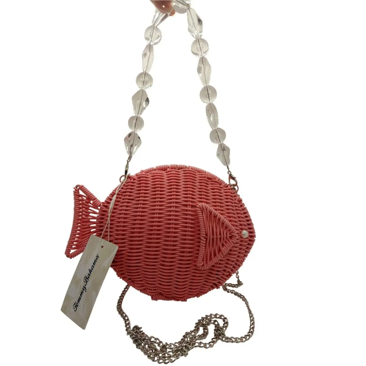 Tommy Bahama Pink Fish Wicker Clutch Crossbody Bag WW0008 Novelty Purse
