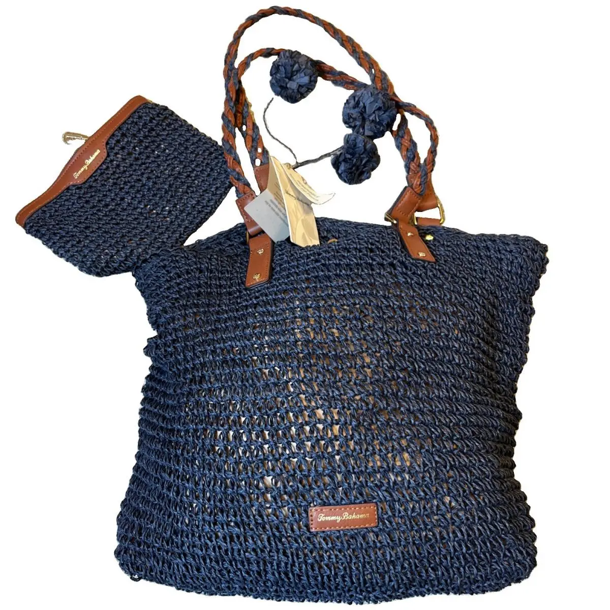 Mama Tote Navy Blue Straw Weave W/ Removable Zip Pouch by Tommy Bahama