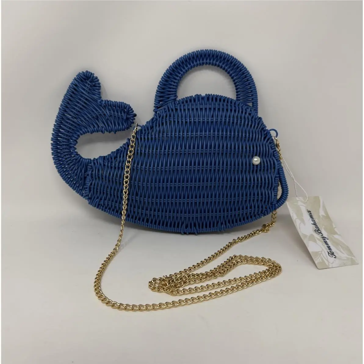 Navy Blue Raffia Wicker Whale Crossbody Bag Woven Purse by Tommy Bahama