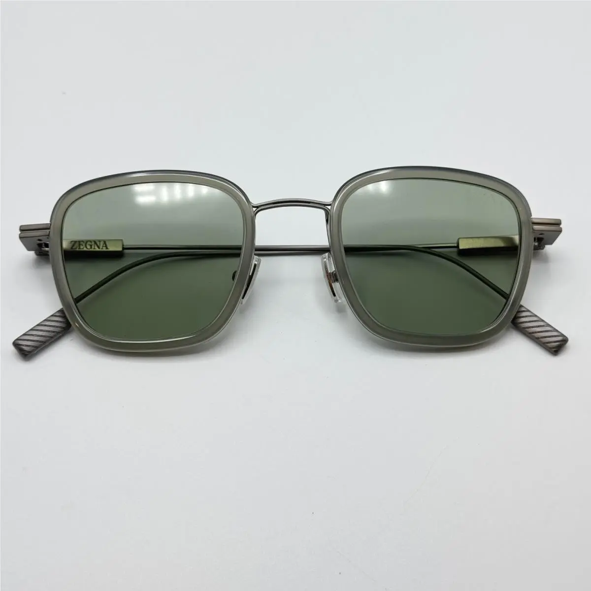 Sunglasses EZ0277 20N Gray Geometric Frame Green Lens 47mm by Ermenegildo Zegna
