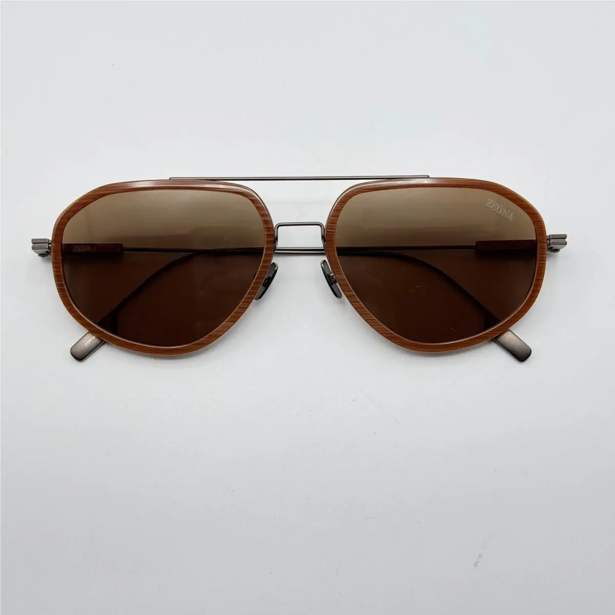 Sunglasses EZ0305 47E Brown Striped Frame Brown Lens 56mm by Ermenegildo Zegna