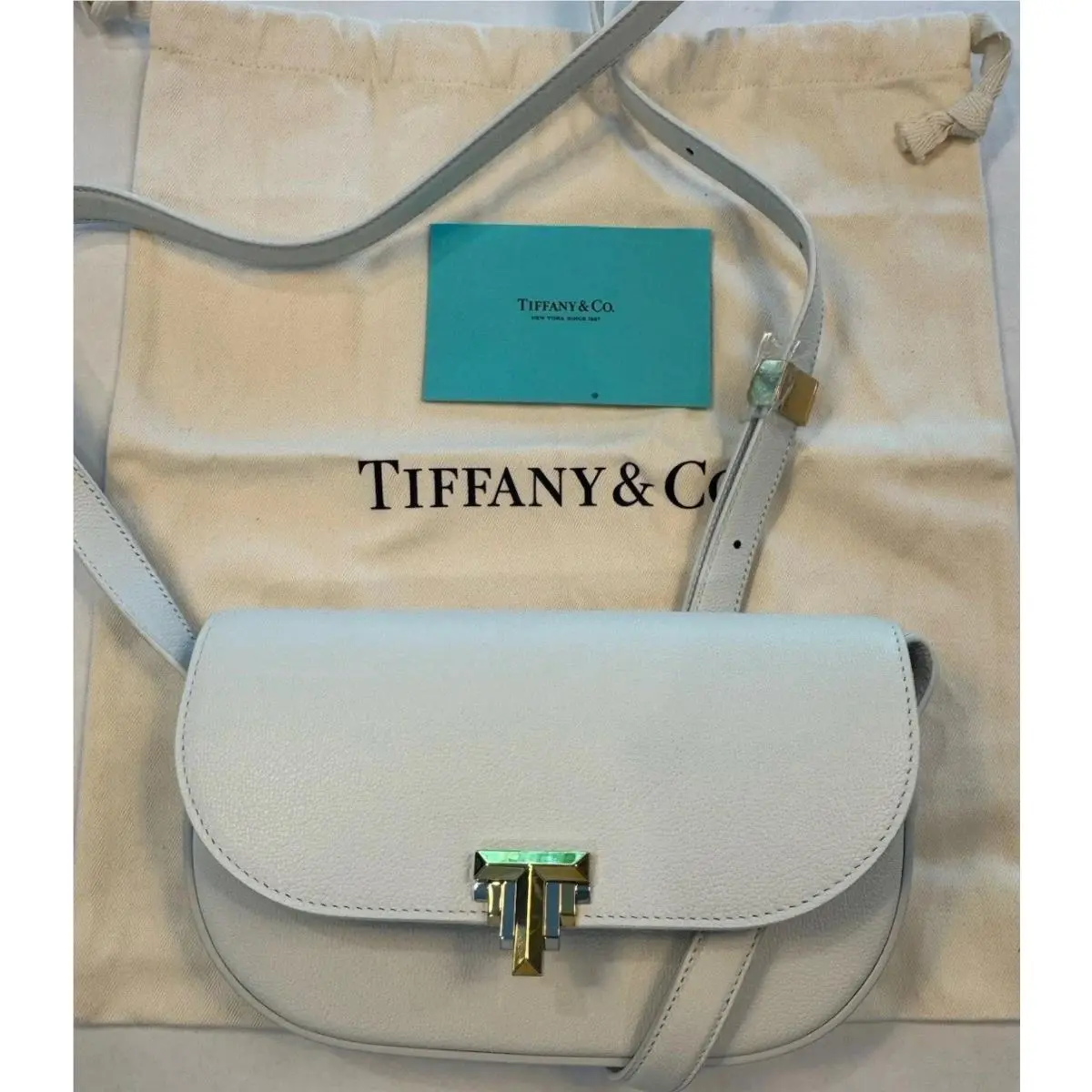 Tiffany Co T Lock White Leather Crossbody Bag Gold Hardware Spa