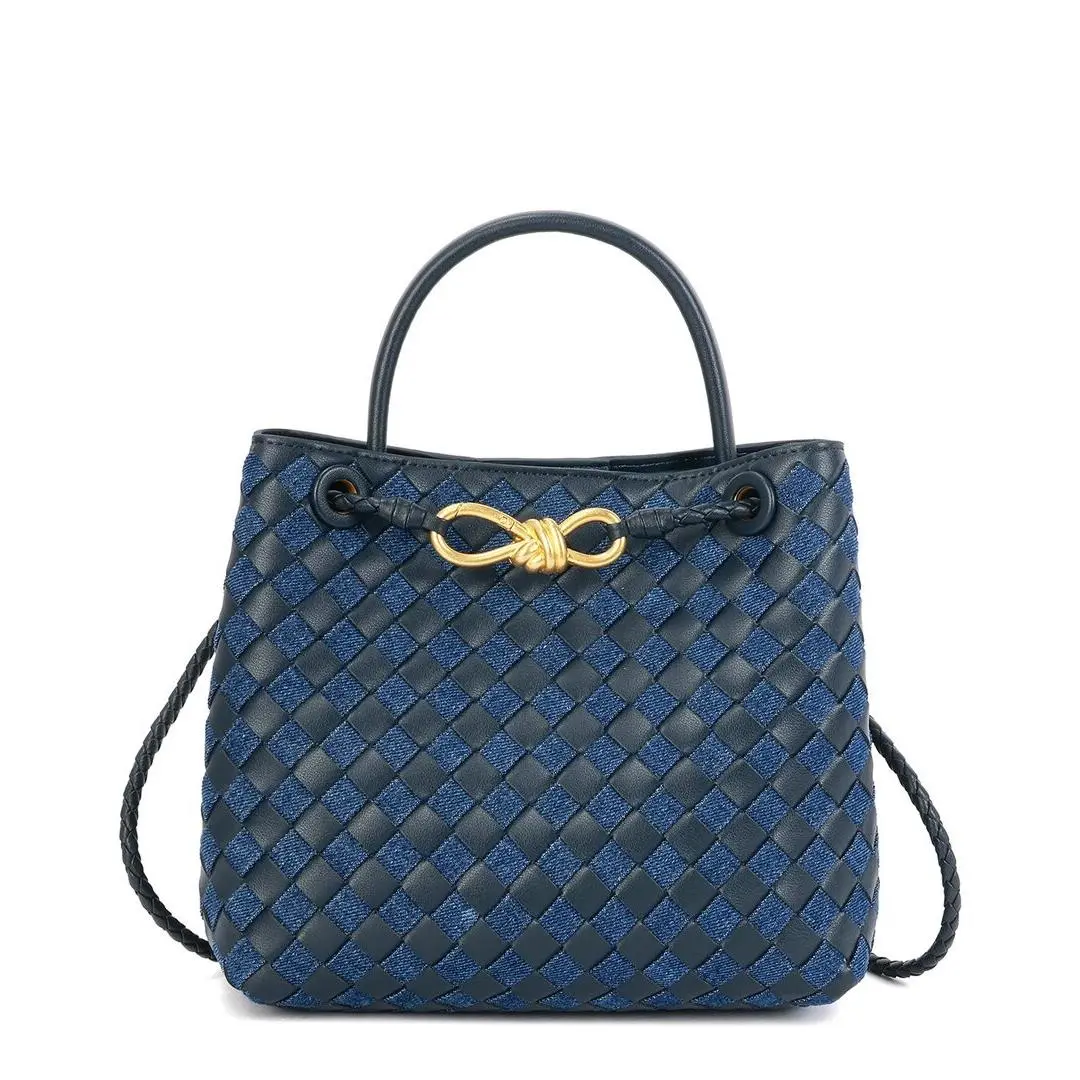 Tiffany Fred Paris Woven Leather Denim Top Handle Bag Women`s Blue by Tiffany & Co.
