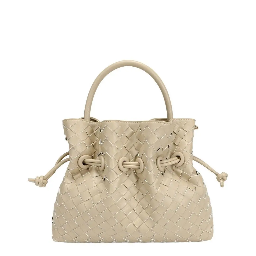 Tiffany Fred Paris Hand-woven Leather Drawstring Satchel Women`s Beige by Tiffany & Co.