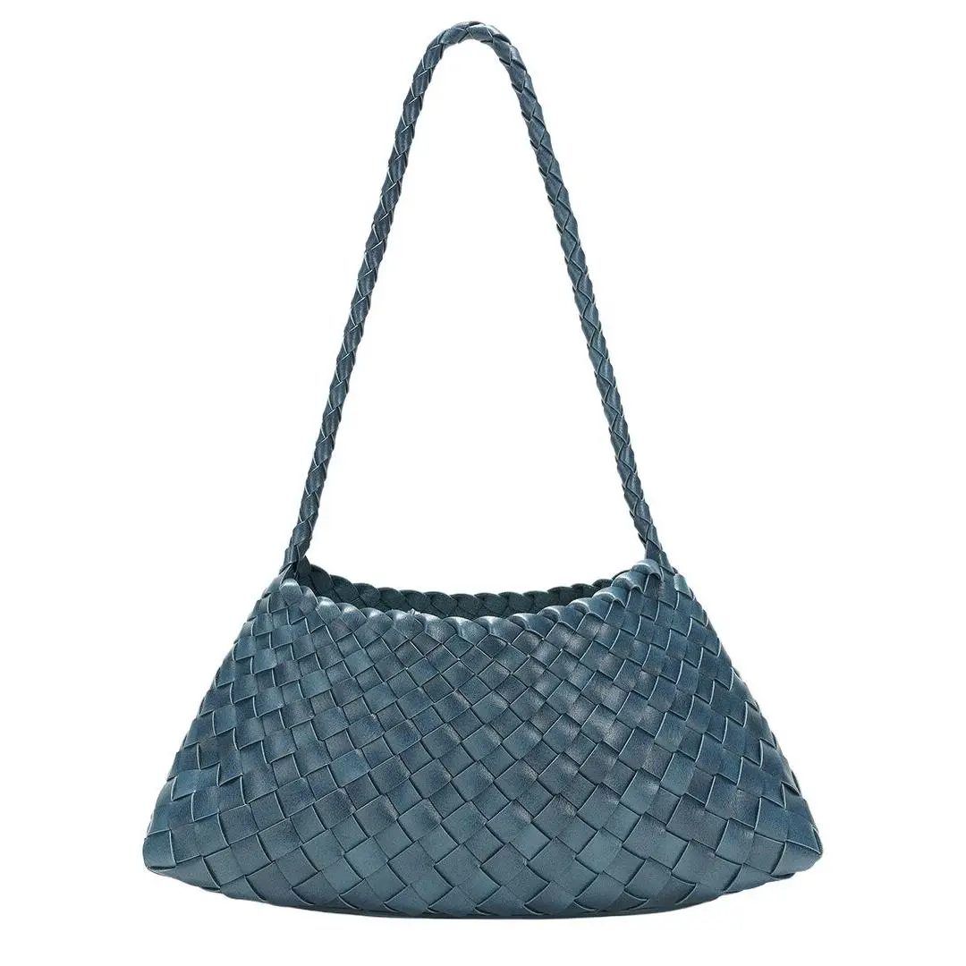 Tiffany Fred Paris Hand-woven Leather Shoulder Bag Women`s Blue by Tiffany & Co.
