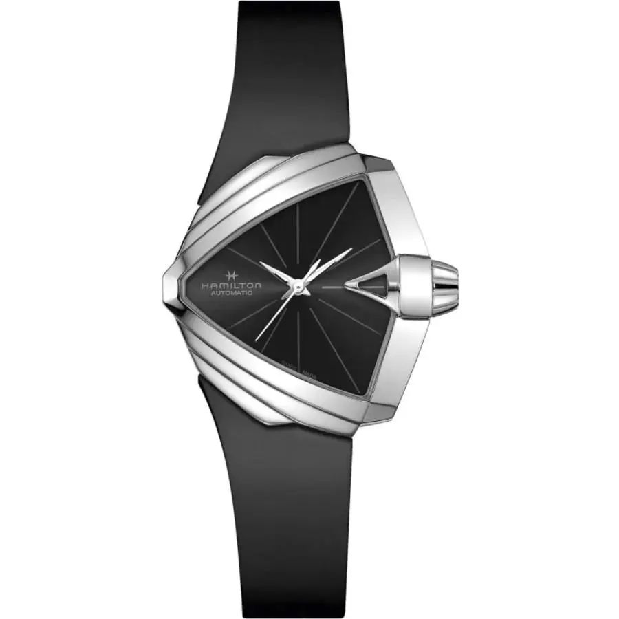 Ventura S Auto Black Dial Rubber Strap Unisex Watch H24105330 by Hamilton