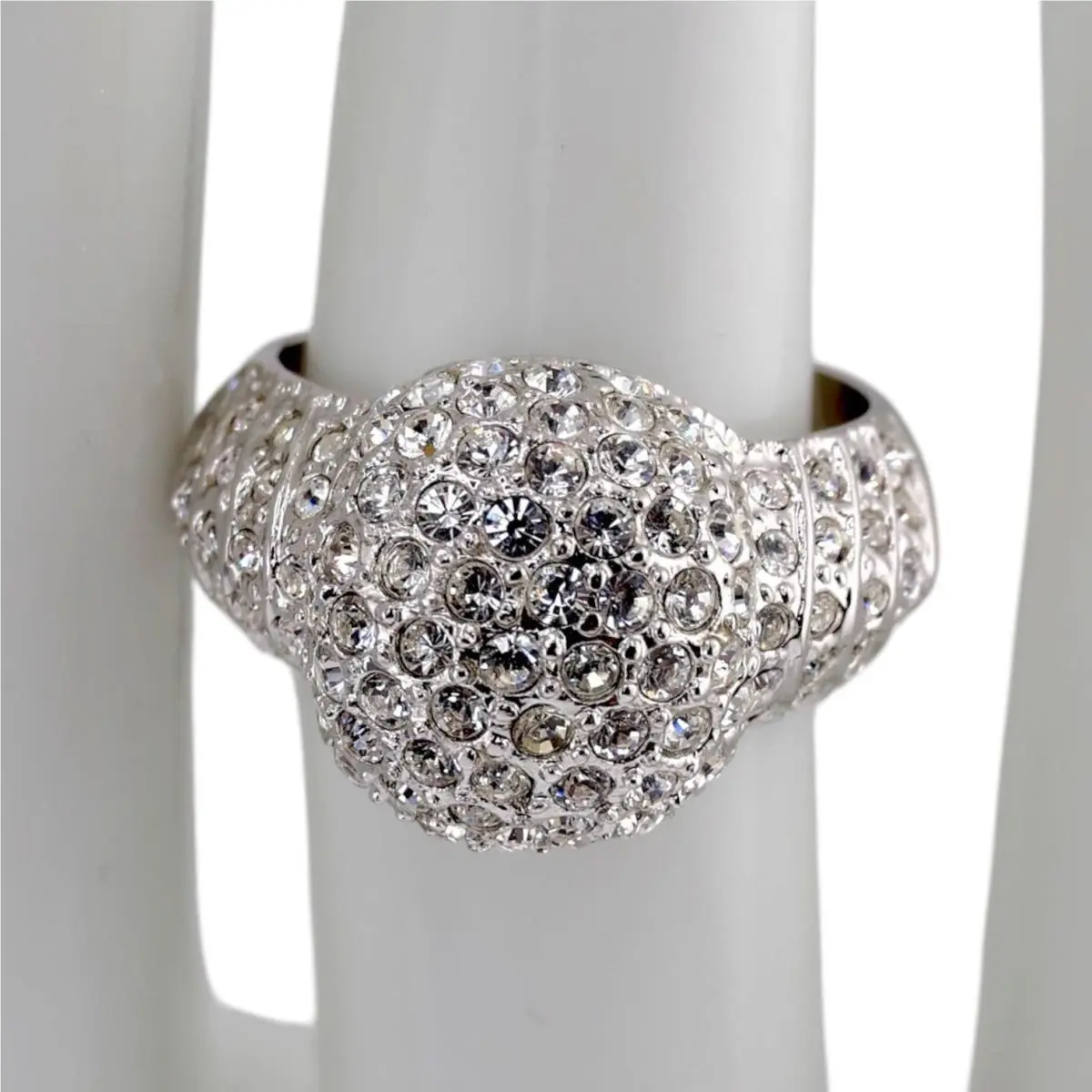 Elements Crystal Pavé Dome Cocktail Ring Silver Tone Statement Size 7 by Swarovski