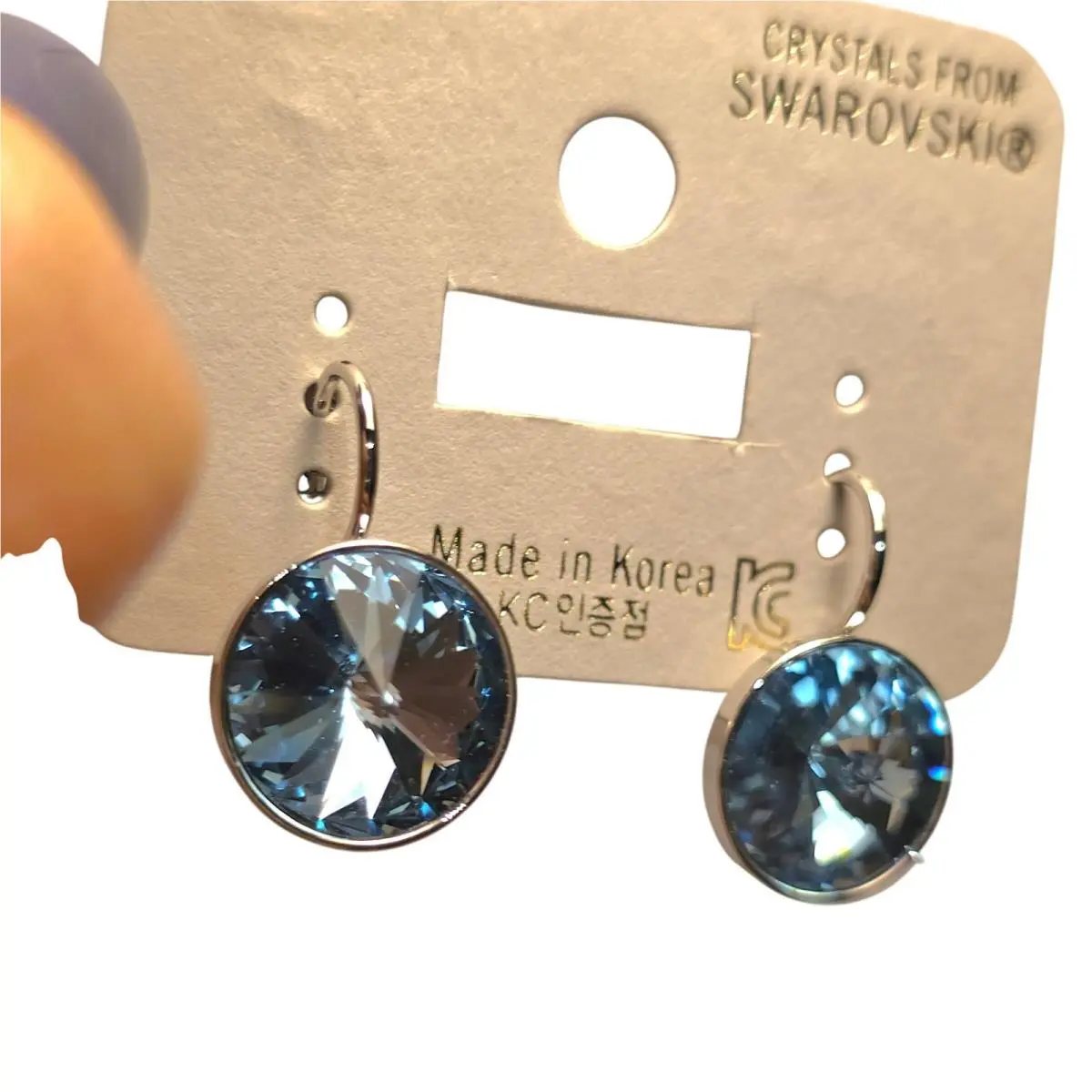 Swarovskielement Aquamarineroundleverback Dropearrings 13mm Platinum Plated