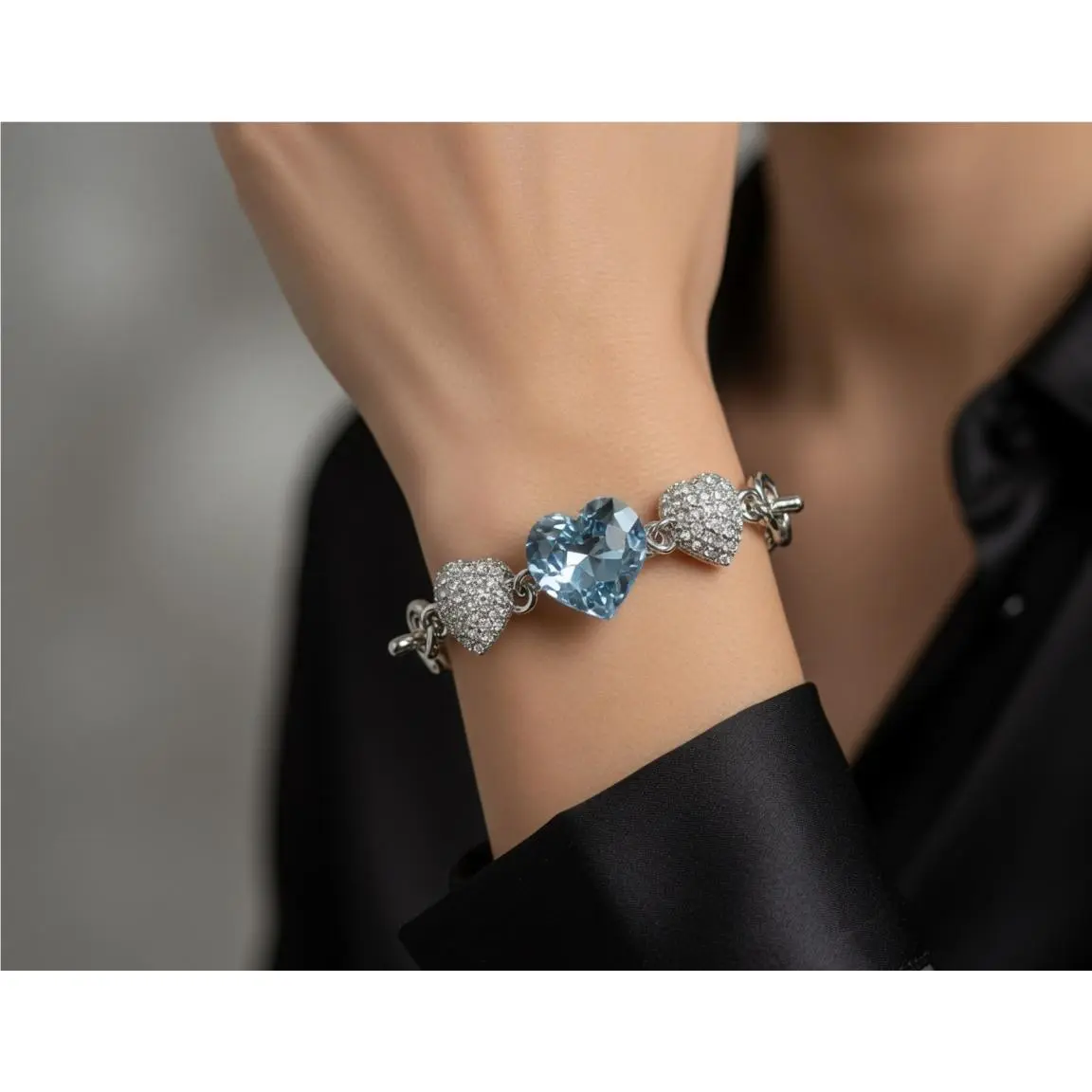 Blue Swarovski Crystal Heart Pave Rhinestone 18K Plated Toggle Bracelet Usa