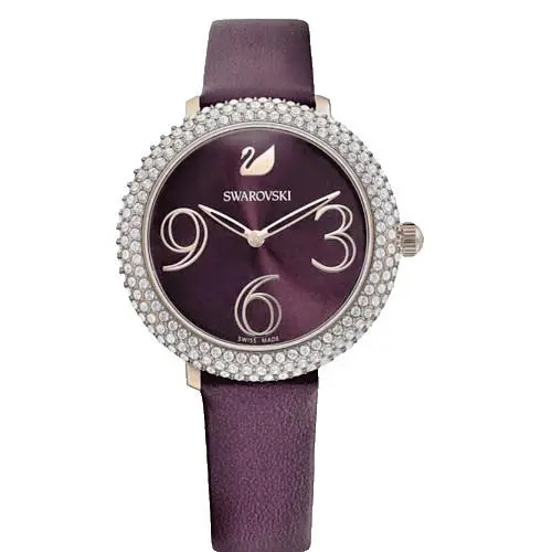 5484064 Crystal Frost Rose Tone Burgundy Sunray Dial Women`s Watch by Swarovski