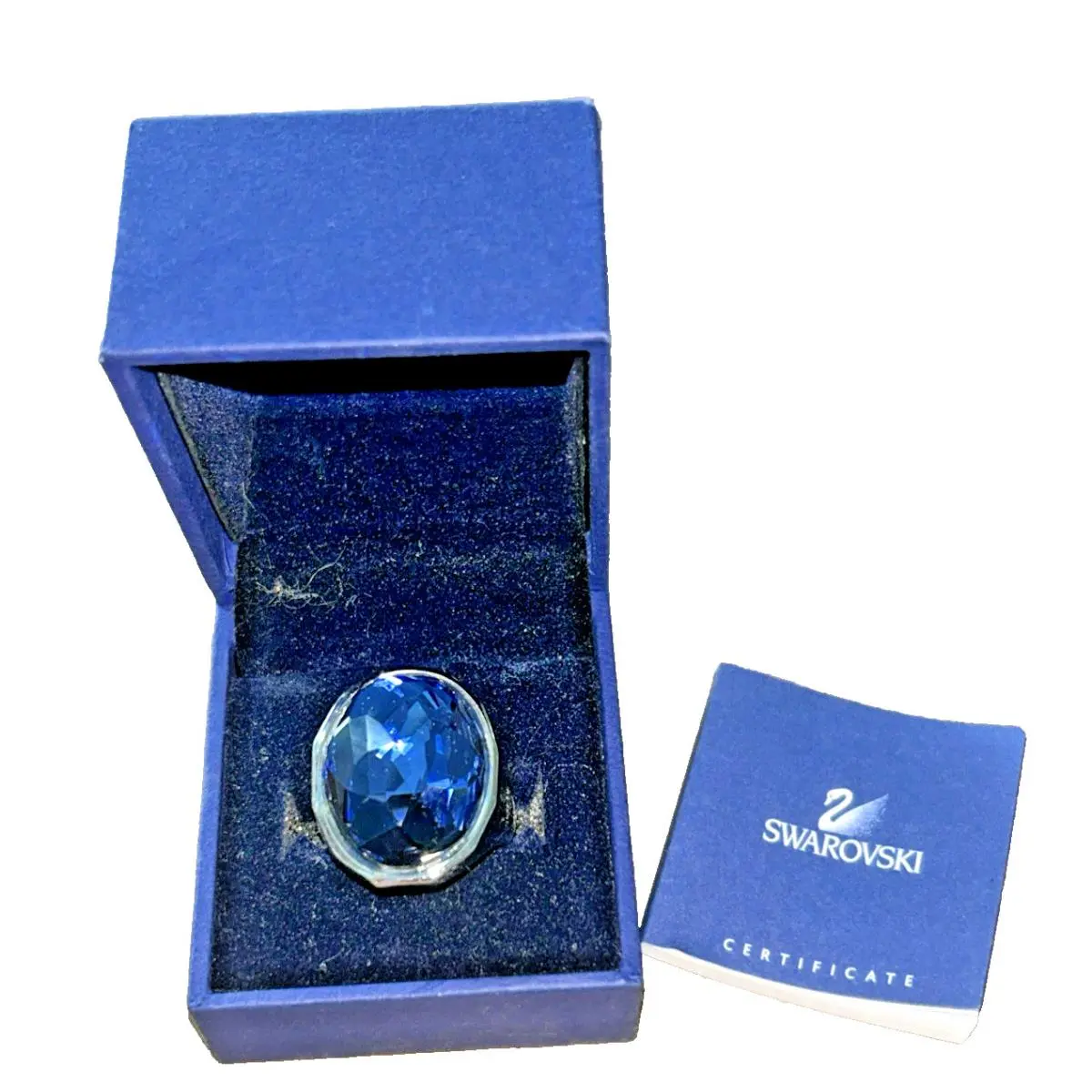Crystal Blue Cocktail Ring Large Oval-cut in Box by Swarovski