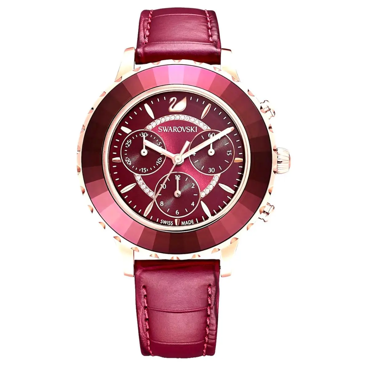 5547642 Octea Chronograph Rose Tone Red/burgundy Women`s Watch by Swarovski