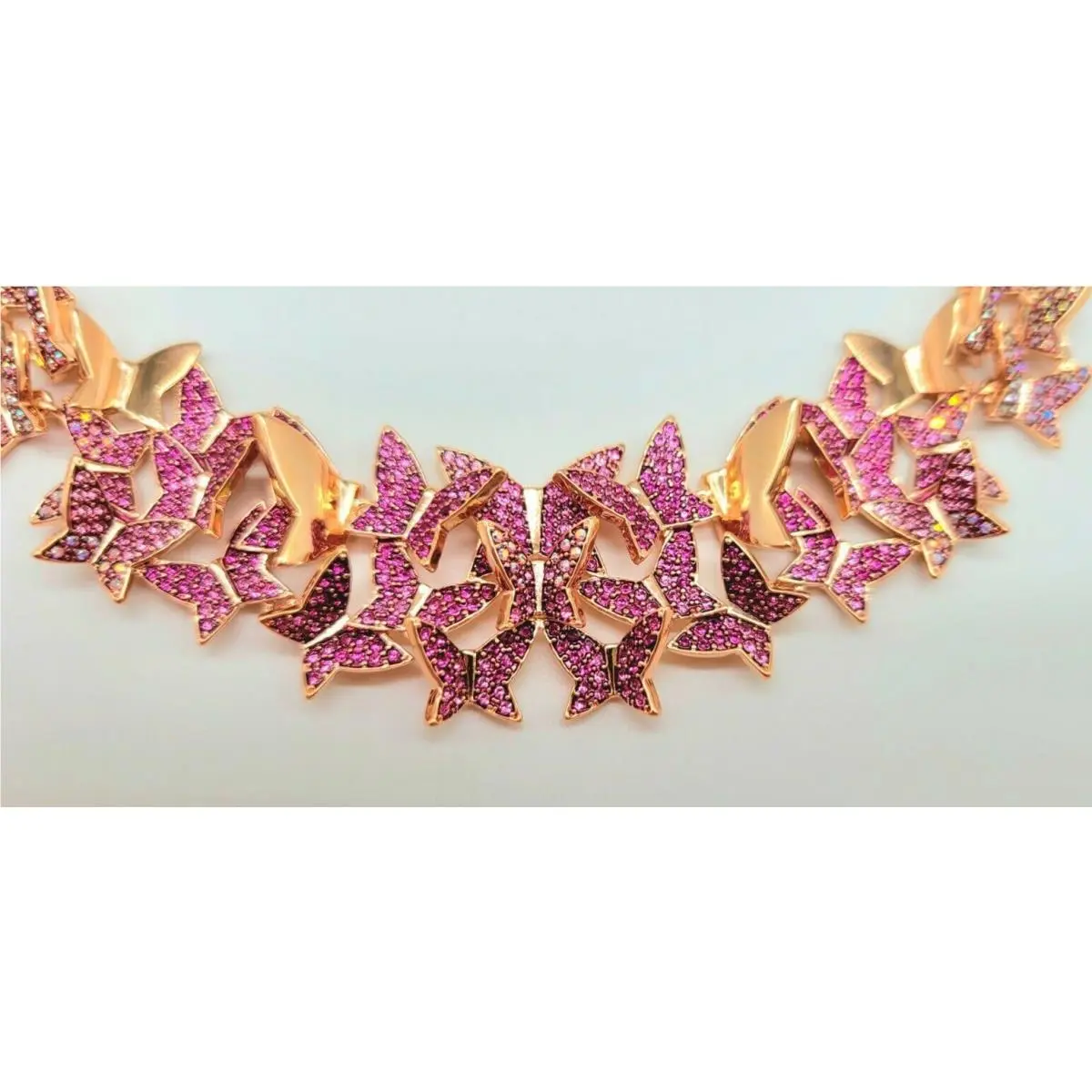 Signed Lilia Necklace Pink Crystal Origami Butterflies Rose Gold by Swarovski