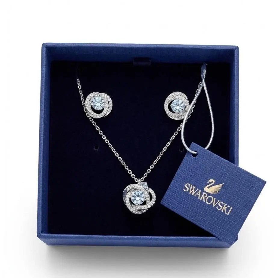 Swarovski Generation Rhodium Plated Blue Crystal Necklace and Earring Set