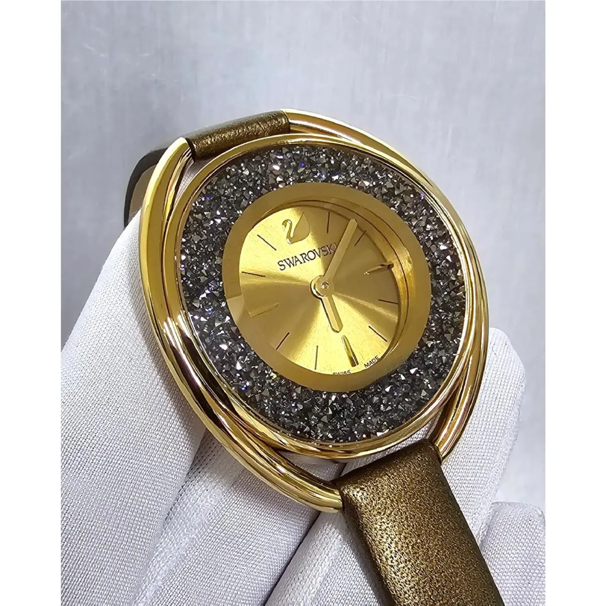 Crystalline Quartz 37mm Gold Dial Leather Women`s Watch 5296314 by Swarovski