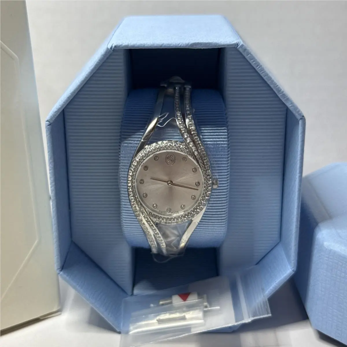 Hyperbola Bangle Watch White/ Silver Tone Stainless Steel 5689432 by Swarovski