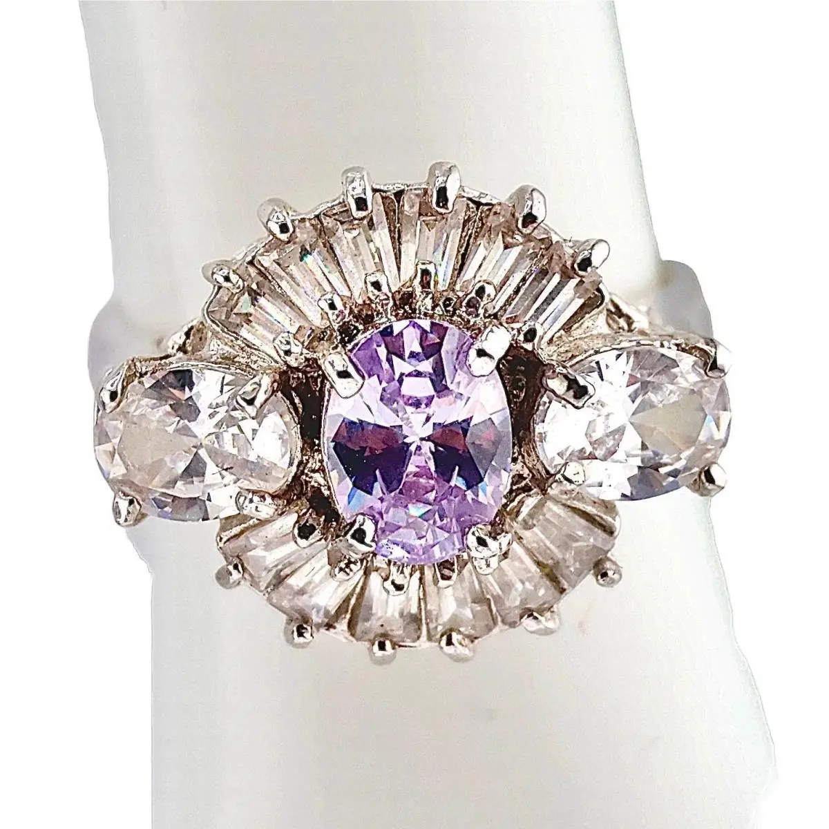 Elements Lavender Ballerina Baguette Halo Cocktail Ring Silver Sz 7 by Swarovski