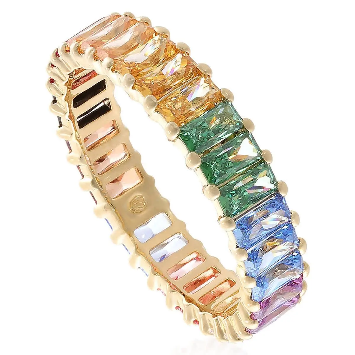 Baguette Cut Multicolored Gold Tone Matrix Ring Size 52 US 5.75 by Swarovski