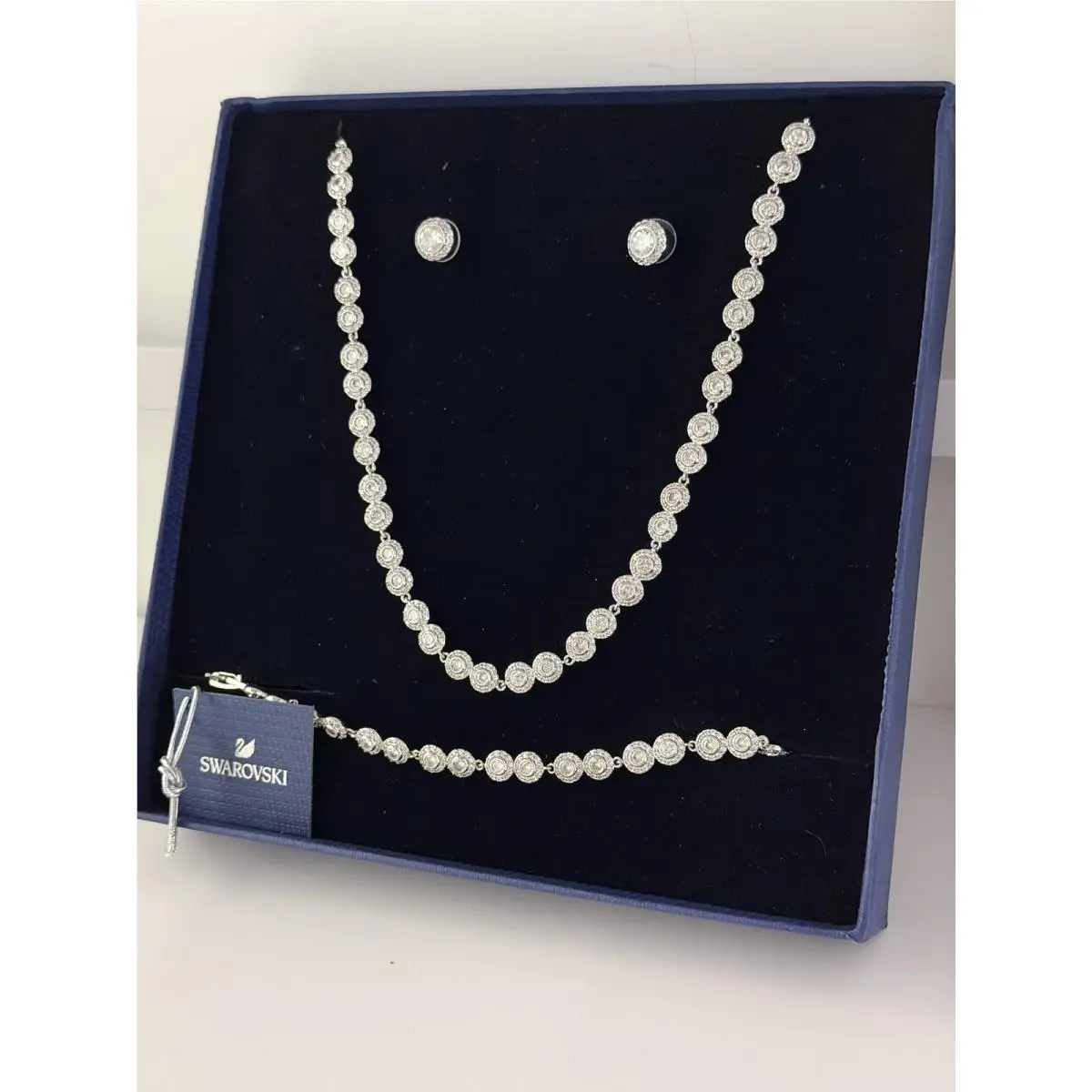White Crystal Angel Jewelry Set Swarovski Tennis Necklace Earrings Bracelet Hot