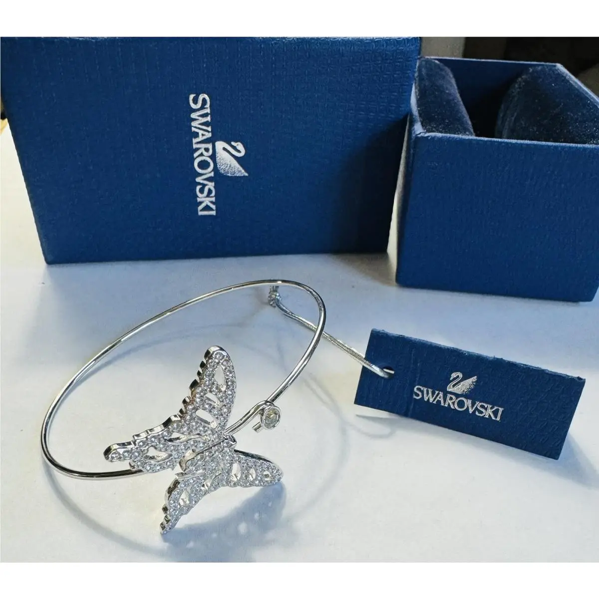 Swarovski Swan Signed Butterfly Bracelet Pave Clear Crystals 6-1/2”